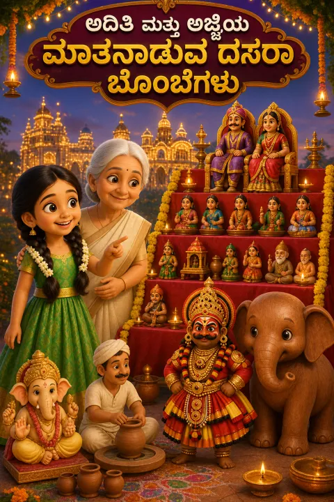 Qoxra għal ಅದಿತಿ ಮತ್ತು ಅಜ್ಜಿಯ ಮಾತನಾಡುವ ದಸರಾ ಬೊಂಬೆಗಳು